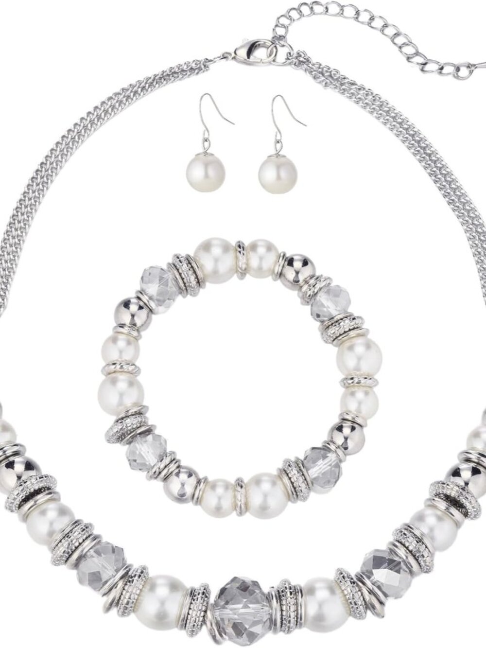 Silver Beaded Statement Necklaces for Women Chunky Bead Necklace Bracelet and Ea